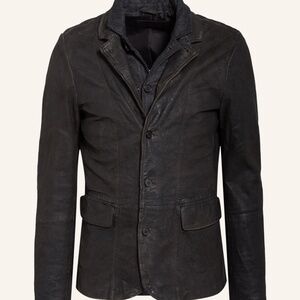 AllSaints Survey Anthracite Leather Layered Blazer Jacket Mens XXL